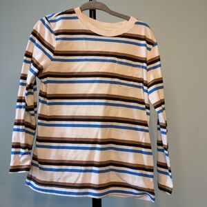 Okie Dokie Cream and Blue Striped Long Sleeve Tee